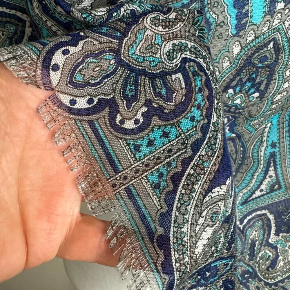 Vintage NWOT Blue Paisley Scarf 25